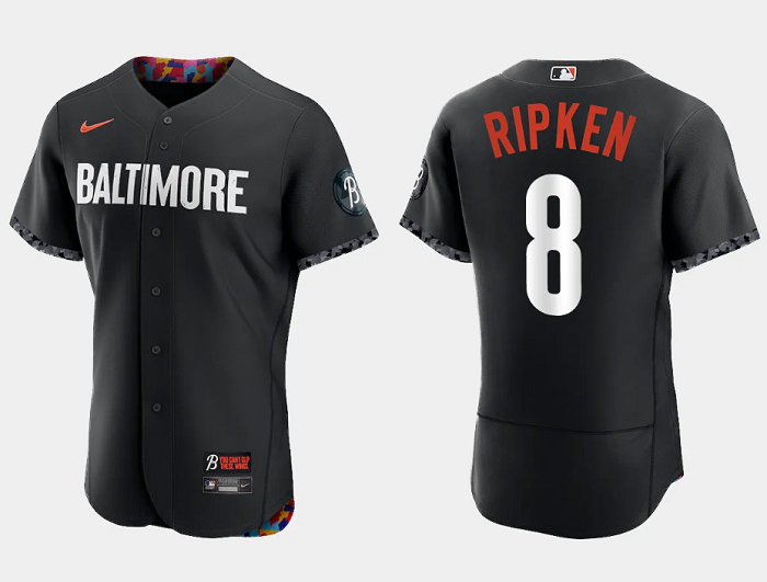 Men's Baltimore Orioles #8 Cal Ripken Jr. Black 2023 City Connect Flex Base Stitched Baseball Jersey